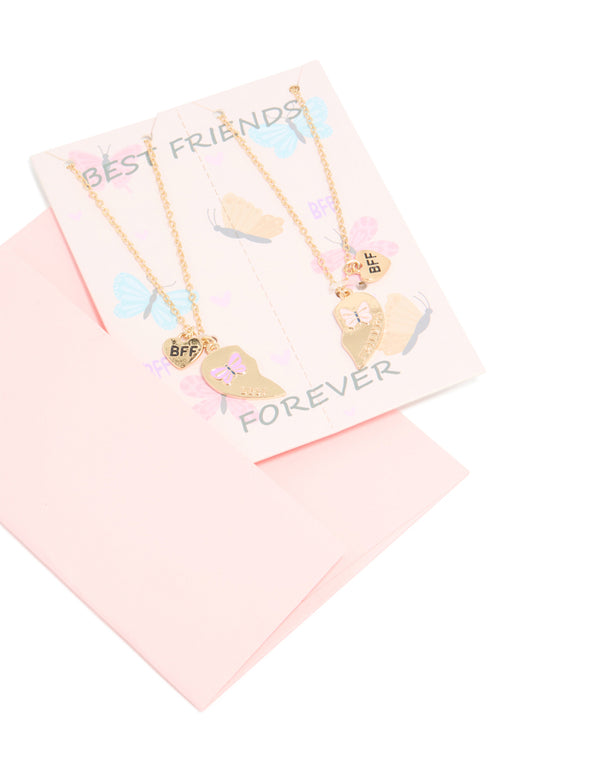 Kids Gold Butterfly & Heart BFF Necklace Pack