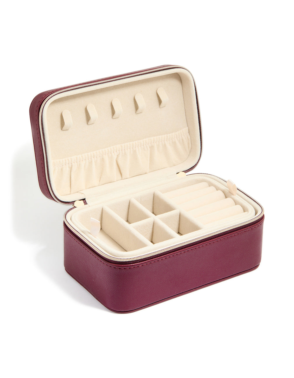 Burgundy PU Leather Rectangular Layered Jewellery Box