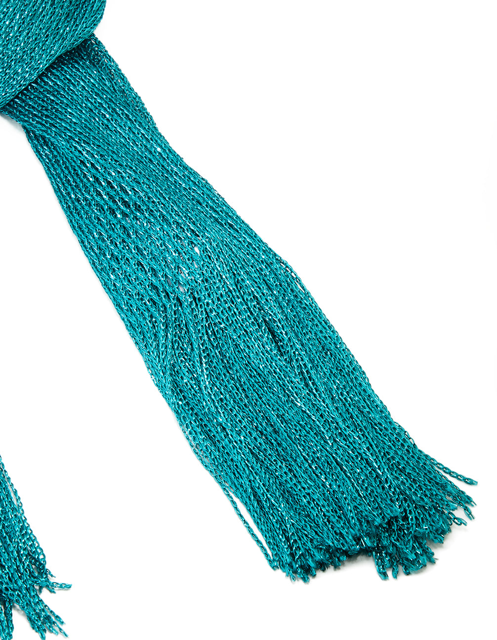 Crafted from solid dark aqua draped fabric with teal hues detail view