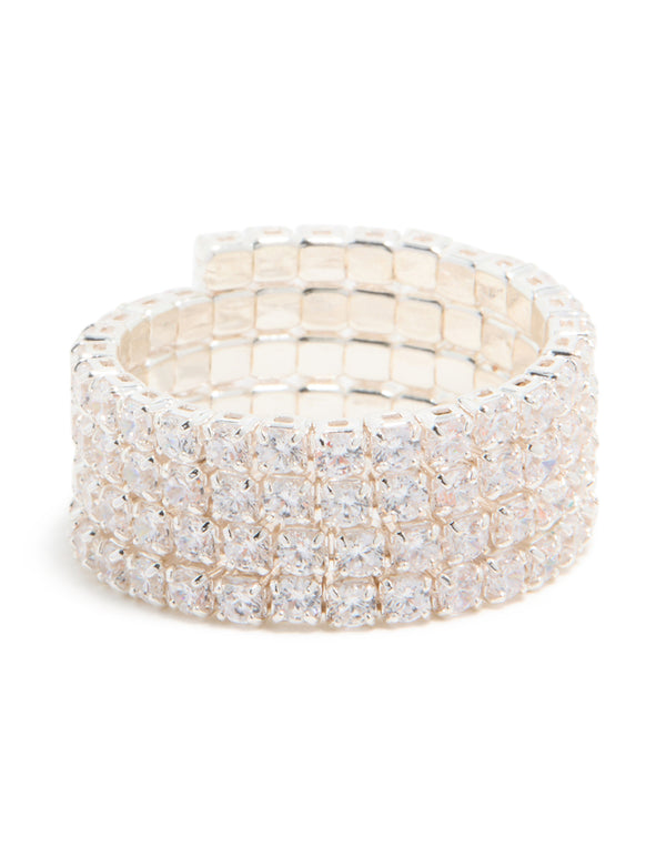 Silver Plated Cubic Zirconia 4-Row Wrap Ring