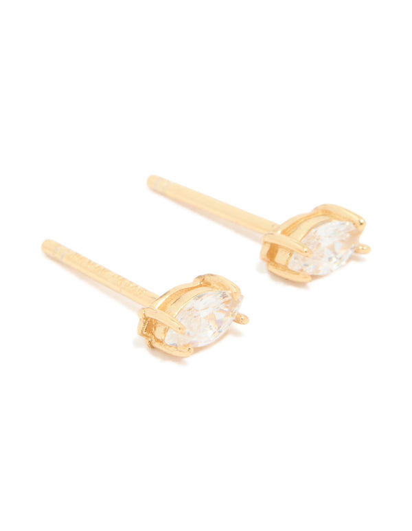 Gold Plated Sterling Silver Cubic Zirconia Oval Stud Earrings