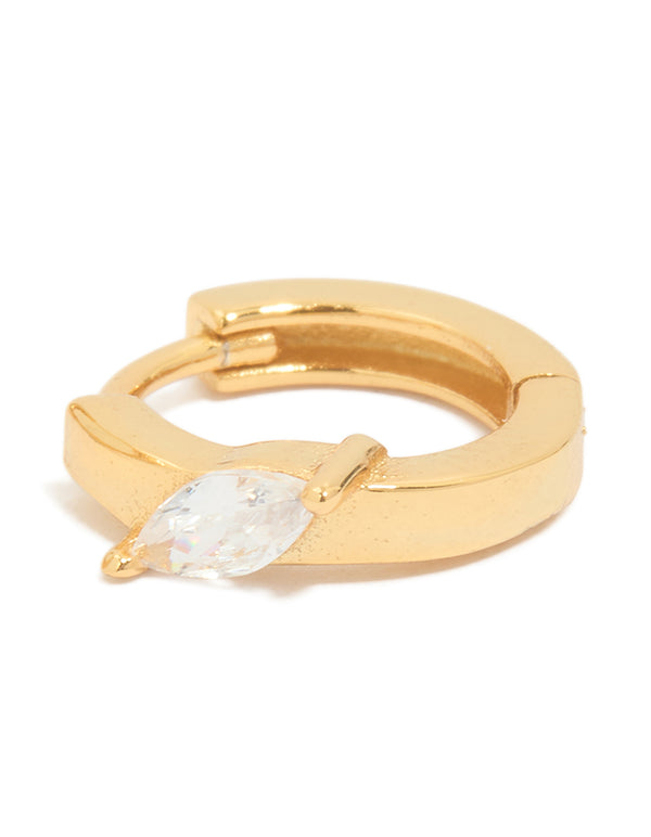 Gold Plated Sterling Silver Cubic Zirconia Navette Cut Huggie Earrings