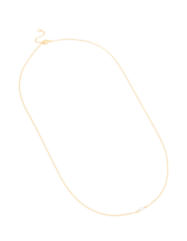 Gold Plated Sterling Silver Tiny Pearl Pendant Necklace