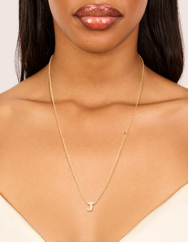 Gold Plated Sterling Silver Cubic Zirconia Pavé Letter J Pendant Necklace