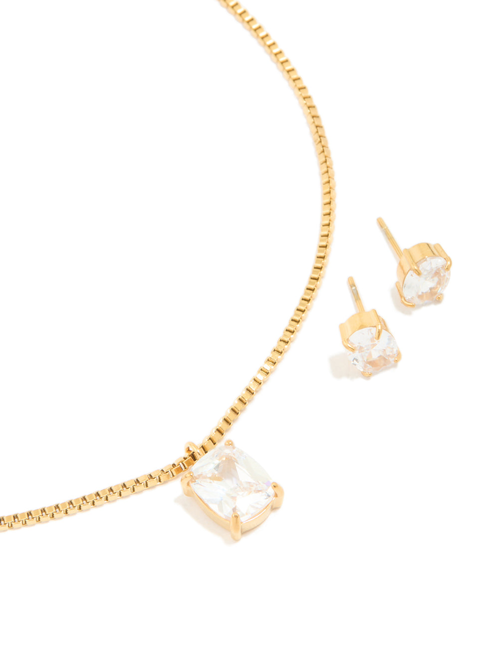 Gold Cubic Zirconia Pendant Necklace & Stud Earrings Set