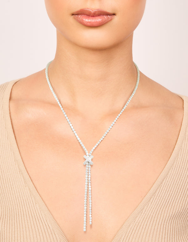 Silver Cubic Zirconia Knotted Y-Necklace