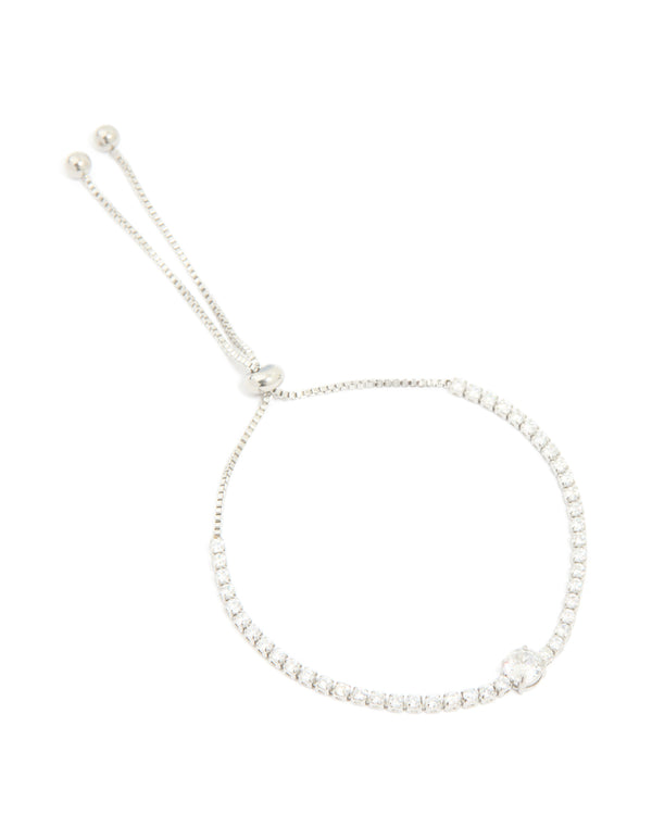 Silver Cubic Zirconia Tennis Toggle Bracelet