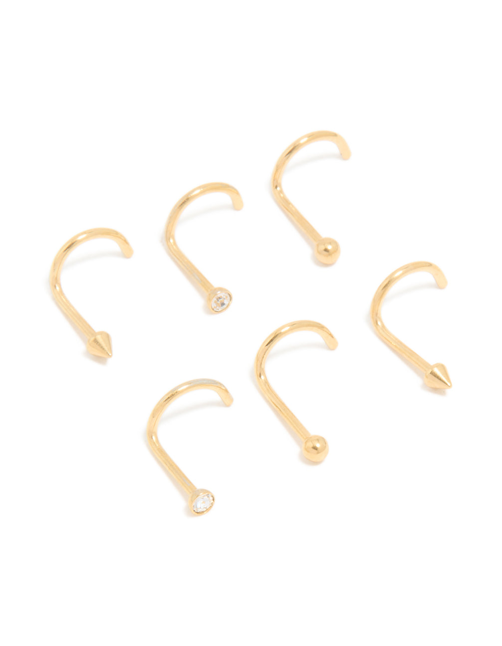 Gold Plated Surgical Steel Nose StudS 6-Pack
