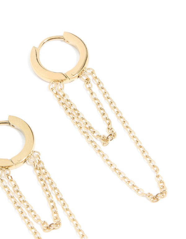 Waterproof Gold Plated Stainless Steel Layered Chain Huggie Earrings 10 MM