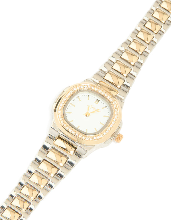 Silver & Gold Diamante Pilot Watch