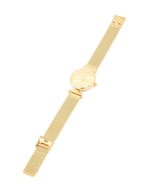 Gold Round Mesh Watch