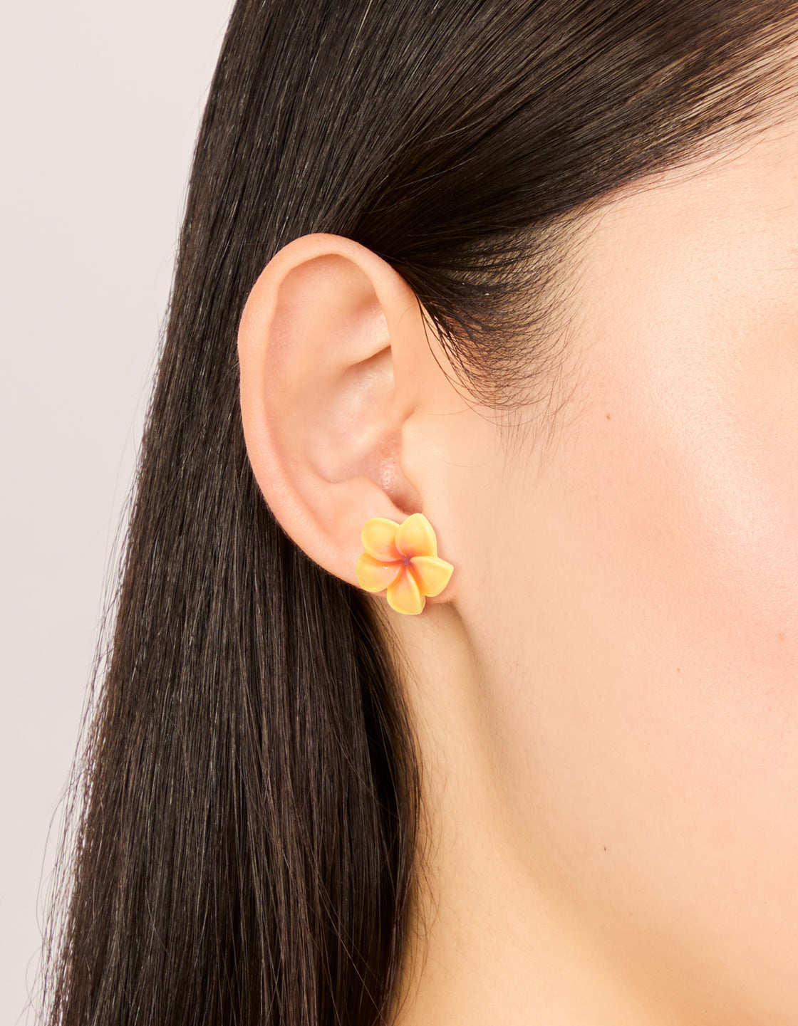 Yellow Acrylic Frangipani Flower Stud Earrings