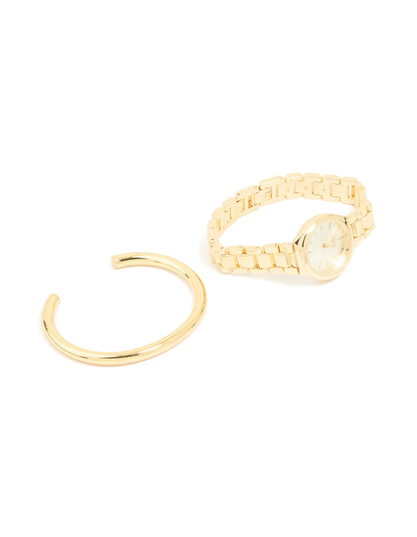 Gold Classic Wrist Cuff & Watch Set