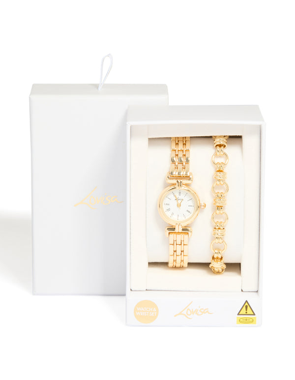 Gold Chain Bracelet & Watch Set