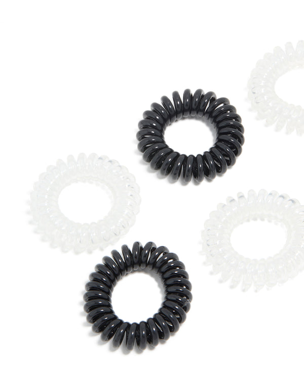 Clear & Black Spiral Stretchy Hair Ties 6-Pack