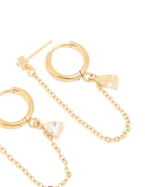 Designed with waterproof gold plated stainless steel cubic zirconia ear stacking pack huggie closure post detail view