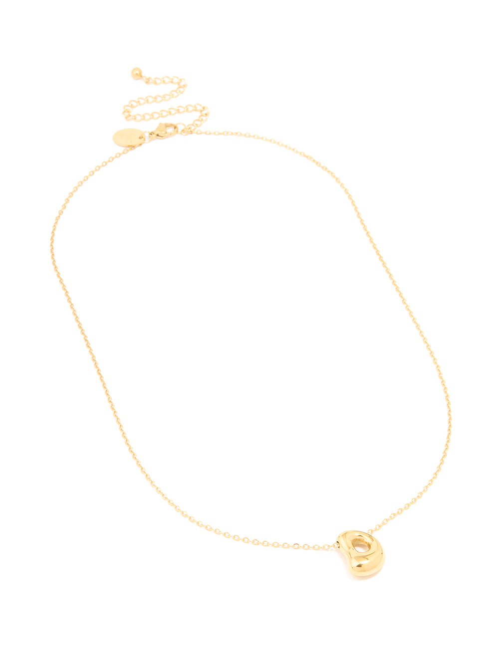 Presenting a waterproof letter D necklace crafted from gold plated stainless steel with initial pendant front view