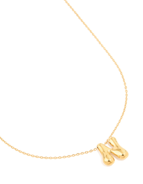 Waterproof Gold Plated Stainless Steel Large Bubble Letter N Necklace