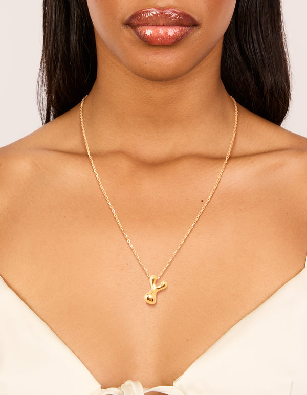 Waterproof Gold Plated Stainless Steel Large Bubble Letter Y Necklace