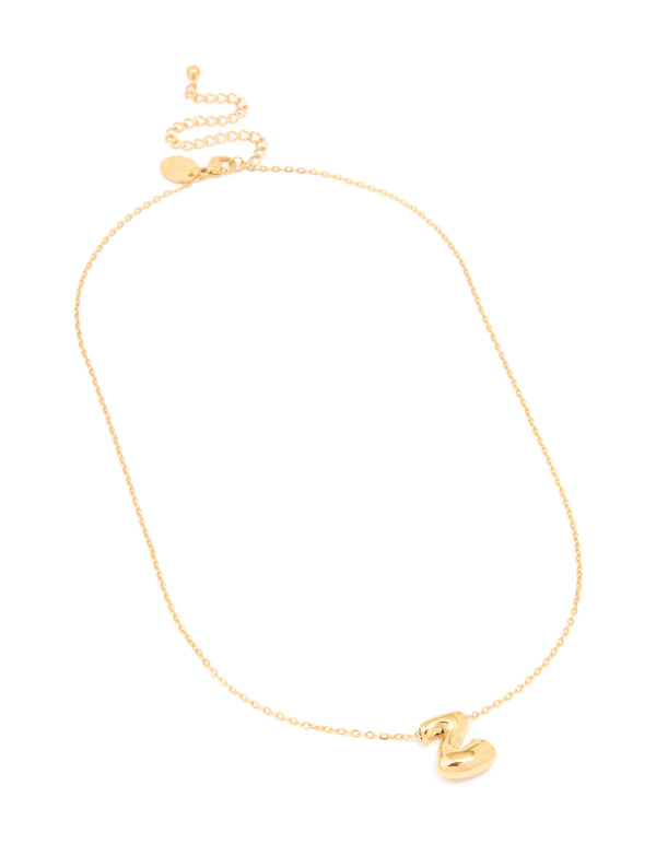 Showcasing a waterproof gold plated stainless steel large bubble letter Z necklace with pendant and initials close up view