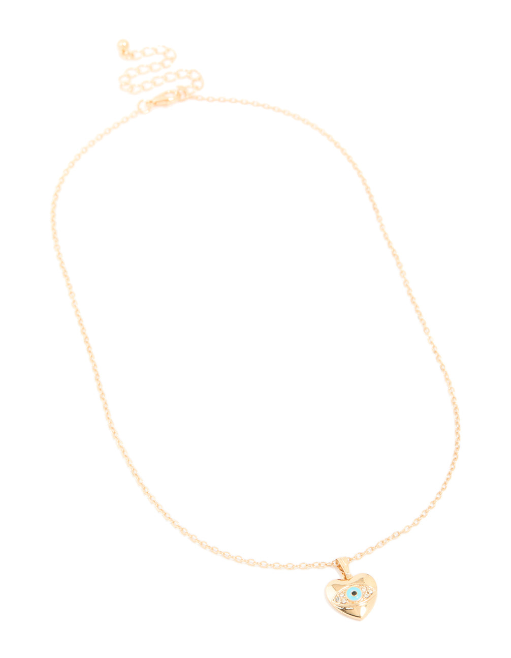 Gold Diamante Heart Evil Eye Pendant Necklace