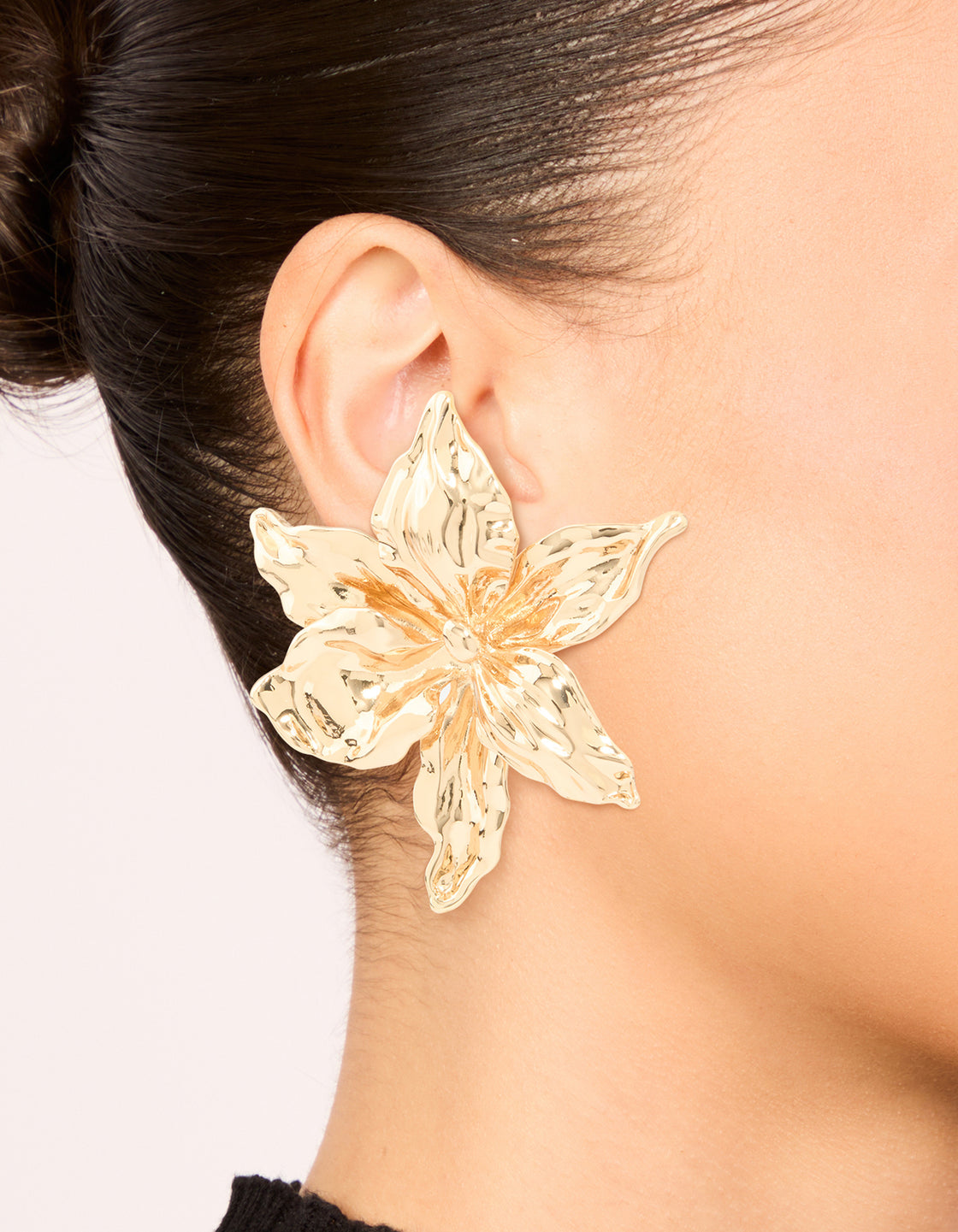 Gold Frangipani Flower Stud Earrings