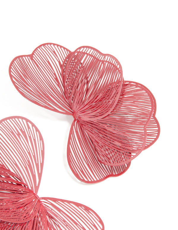 Red Coated Metal Wire Petal Stud Earrings