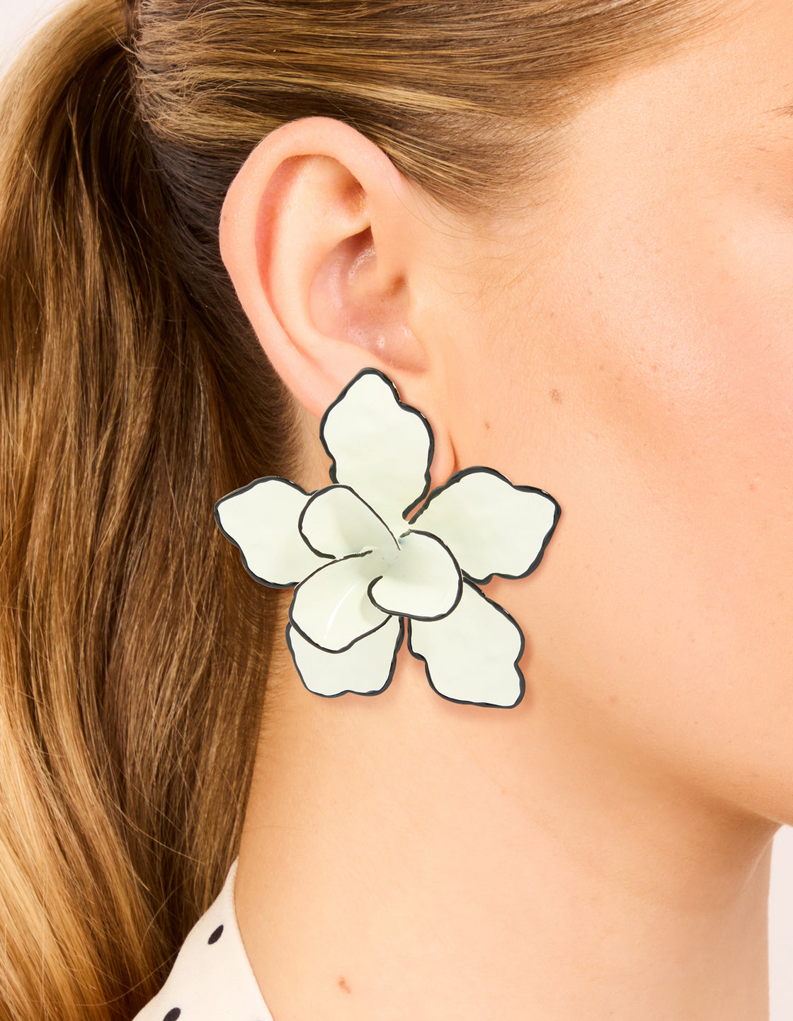 Black & White Five Petal Flower Stud Earrings
