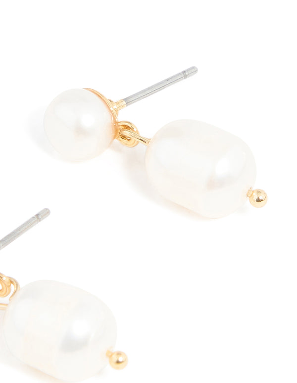 Gold Plated Freshwater Pearl Drop Earrings