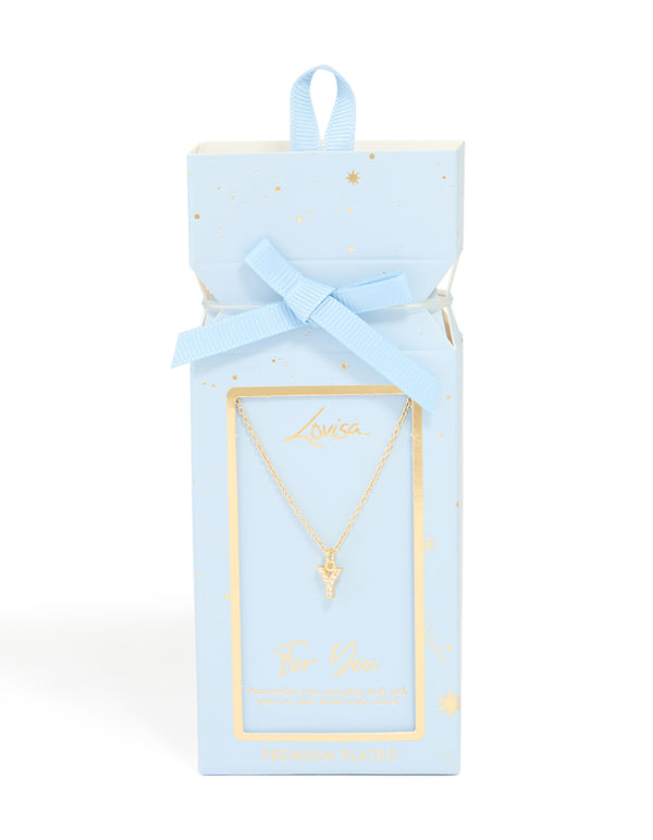 Gold Plated Brass Cubic Zirconia Letter Y Necklace