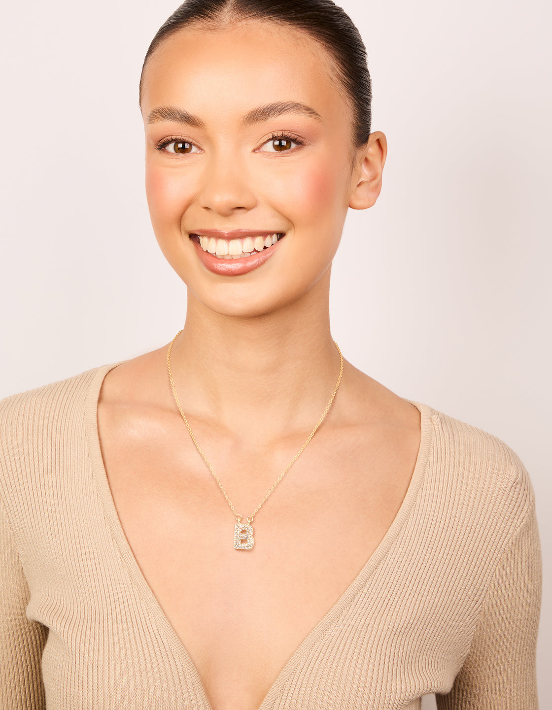 Kids Gold Cubic Zirconia Letter B Necklace
