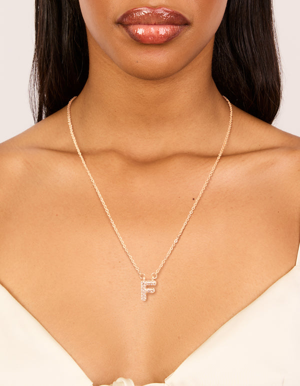 Kids Gold Cubic Zirconia Letter F Necklace