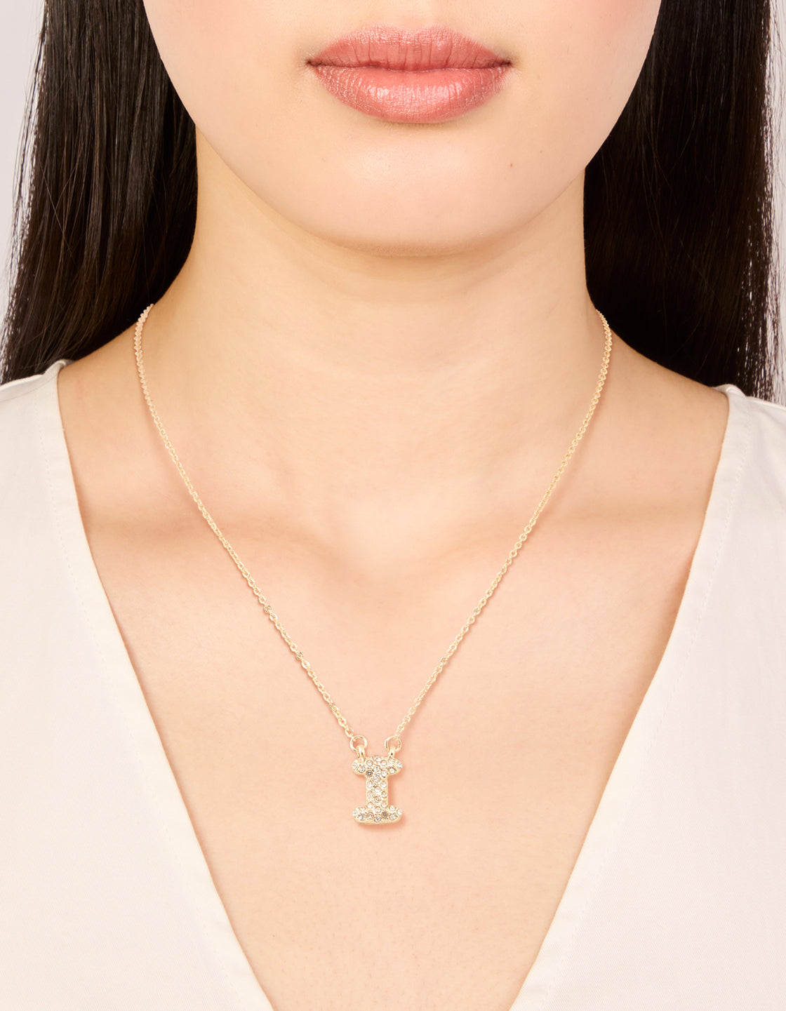 Kids Gold Cubic Zirconia Letter I Necklace