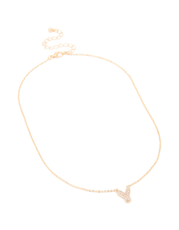 Kids Gold Cubic Zirconia Letter Y Necklace