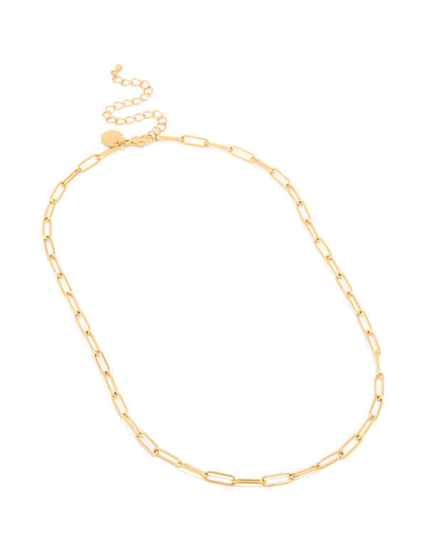 Presenting a waterproof gold plated stainless steel open oval link necklace in chunky style front view