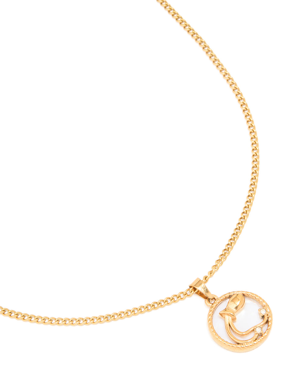 Waterproof Gold Plated Stainless Steel Circle Aquarius Zodiac Sign Necklace