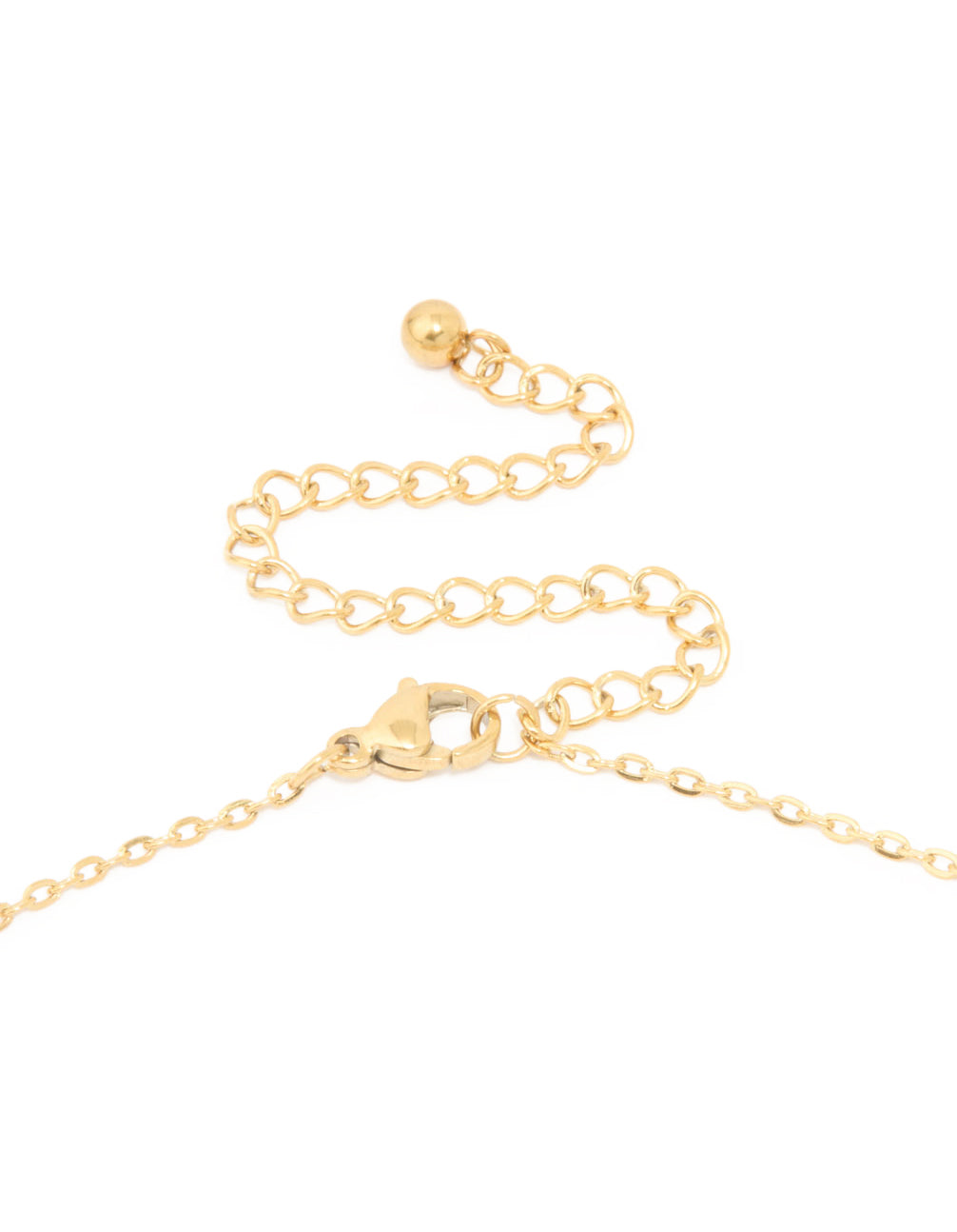 Highlighting the waterproof bubble letter L initial pendant necklace, crafted from stainless steel and gold plated in dainty style clasp detail view
