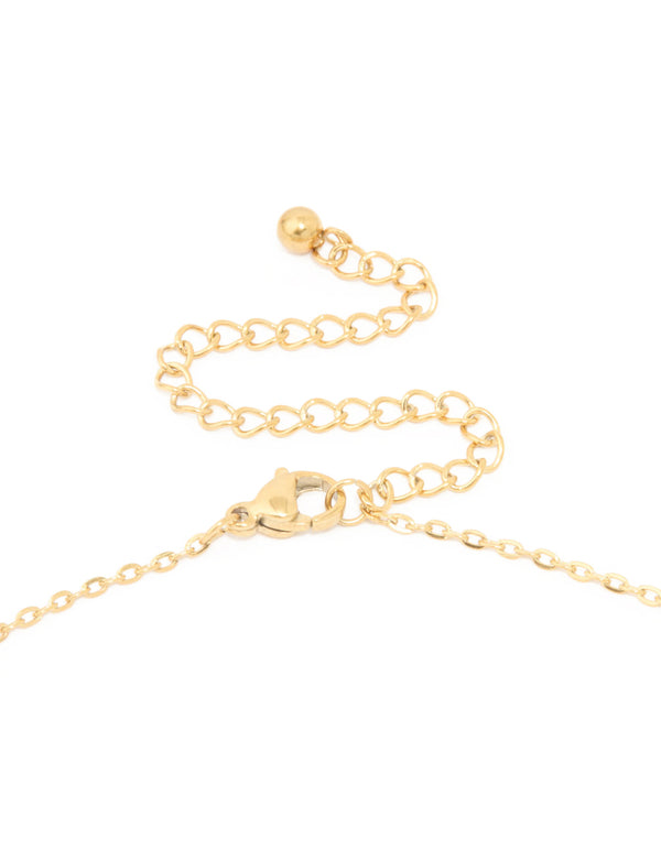 Highlighting the waterproof bubble letter L initial pendant necklace, crafted from stainless steel and gold plated in dainty style clasp detail view