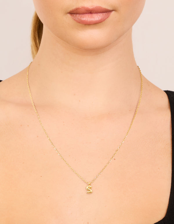 Waterproof Gold Plated Stainless Steel Mini Bubble Letter S Necklace