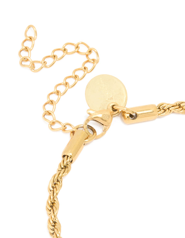 Crafted from waterproof gold plated stainless steel twisted chain bracelet closure detail view