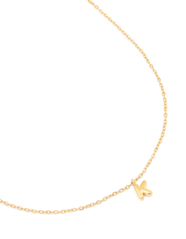 Waterproof Gold Plated Stainless Steel Mini Bubble Letter K Necklace