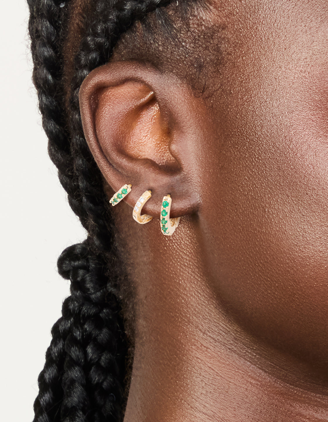 Gold Emerald & Clear Cubic Zirconia Huggie Earrings 3-Pack
