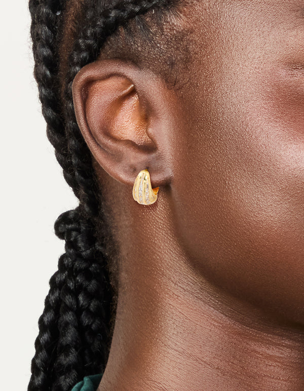 Gold Plated Cubic Zirconia Inlay Huggie Earrings