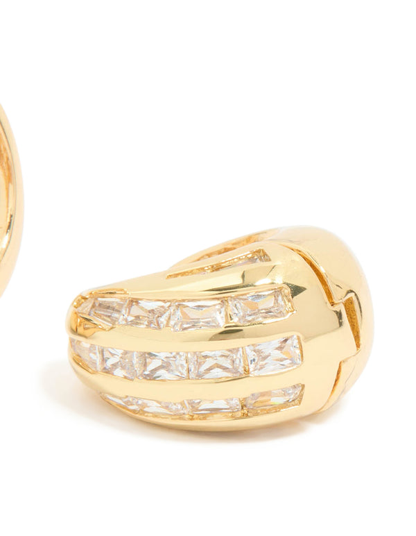 Gold Plated Cubic Zirconia Inlay Huggie Earrings