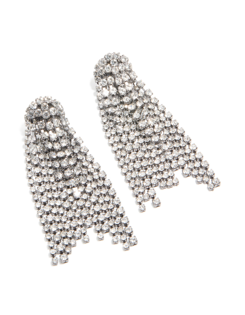 Gunmetal Silver Diamante Fringe Drop Earrings