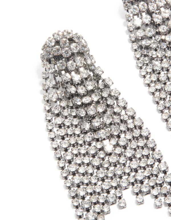 Gunmetal Silver Diamante Fringe Drop Earrings