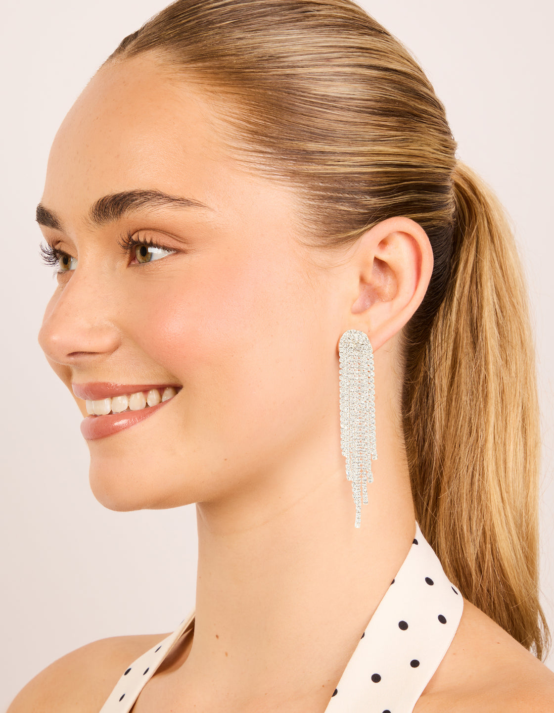 Silver Diamante Fringe Drop Earrings