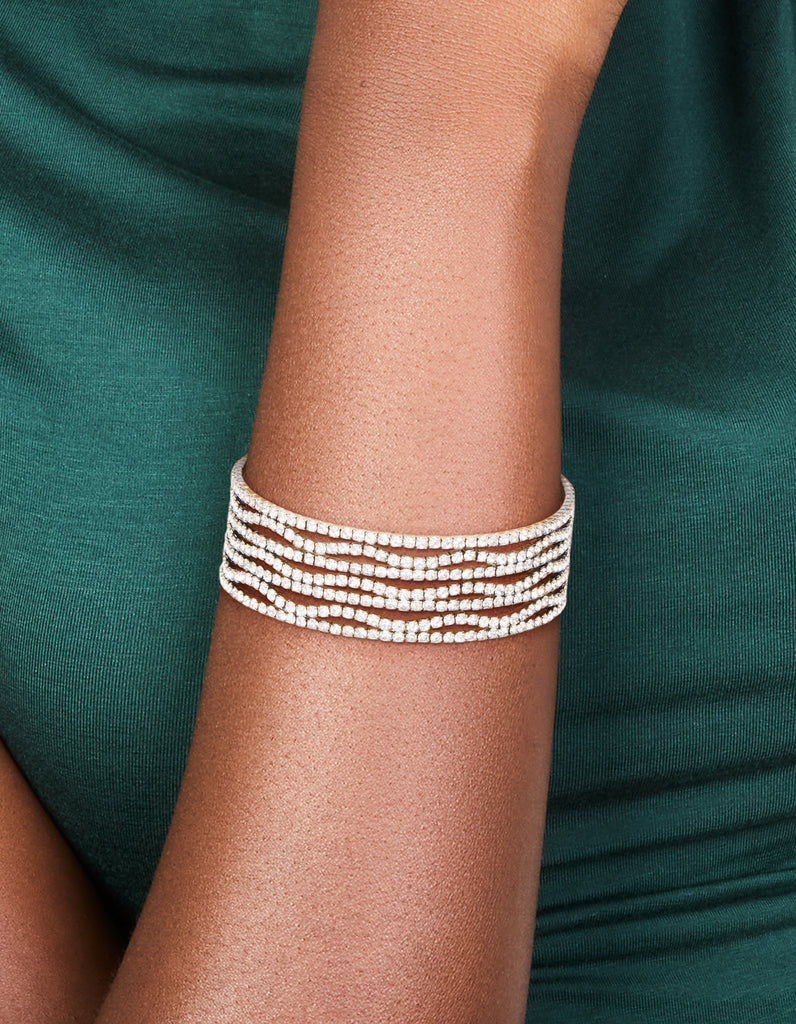 Gunmetal Silver Diamante Wavy Wrist Cuff - Lovisa
