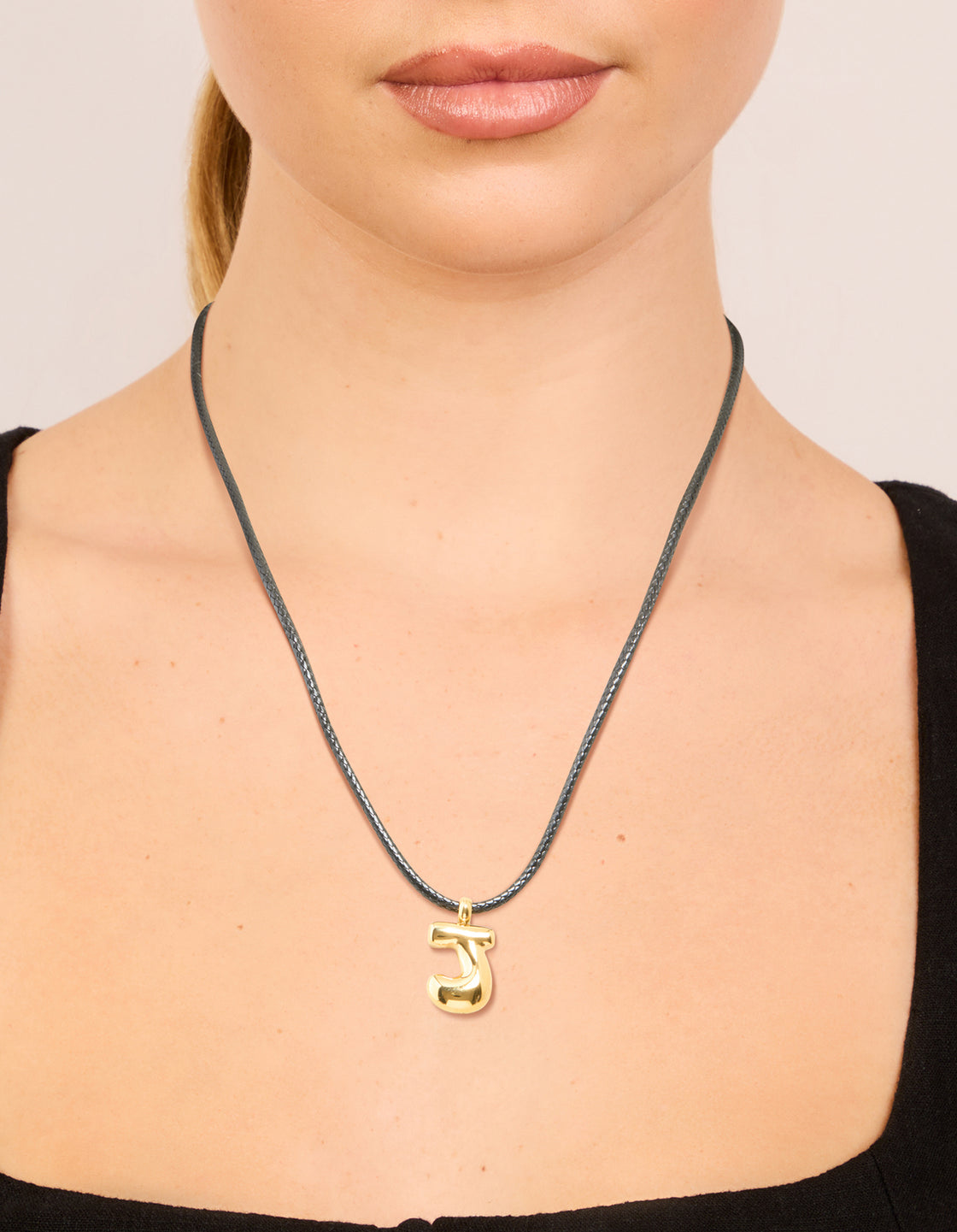 Waterproof Gold Plated Stainless Steel Large Bubble Letter J Cord Necklace