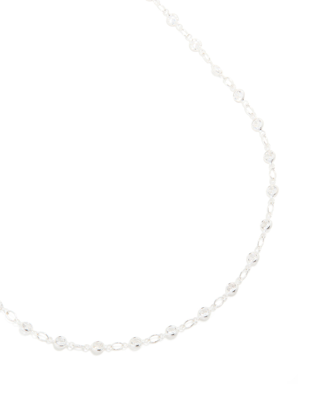 Silver Plated Cubic Zirconia Round Dainty Chain Necklace